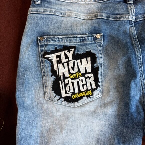 VINTAGE Born Fly Jean Shorts Distressed Sour Patch Candy Theme JNCO Y2K SKATER - Picture 13 of 14